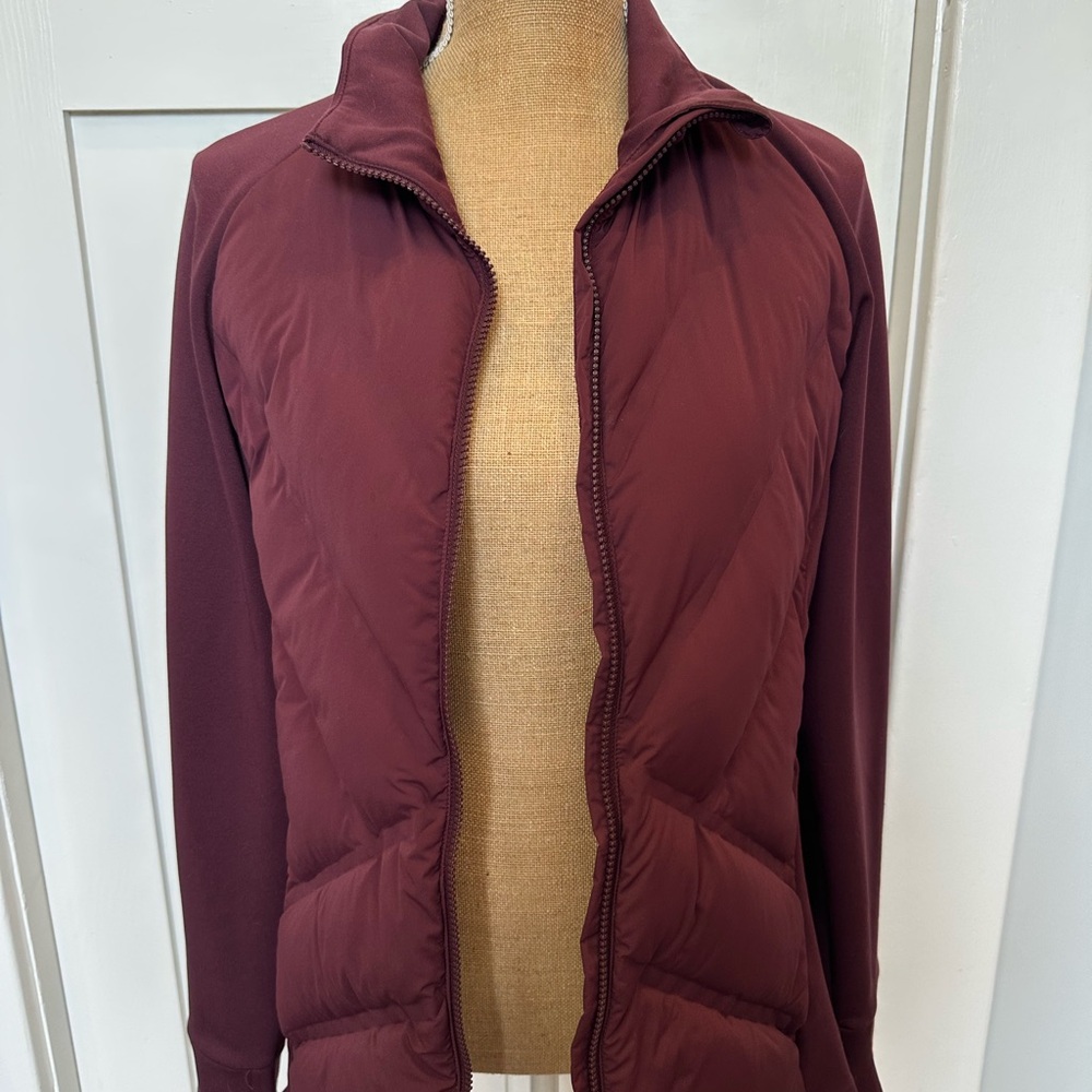 Athleta Red Puffer Jacket with Chevron Quilting